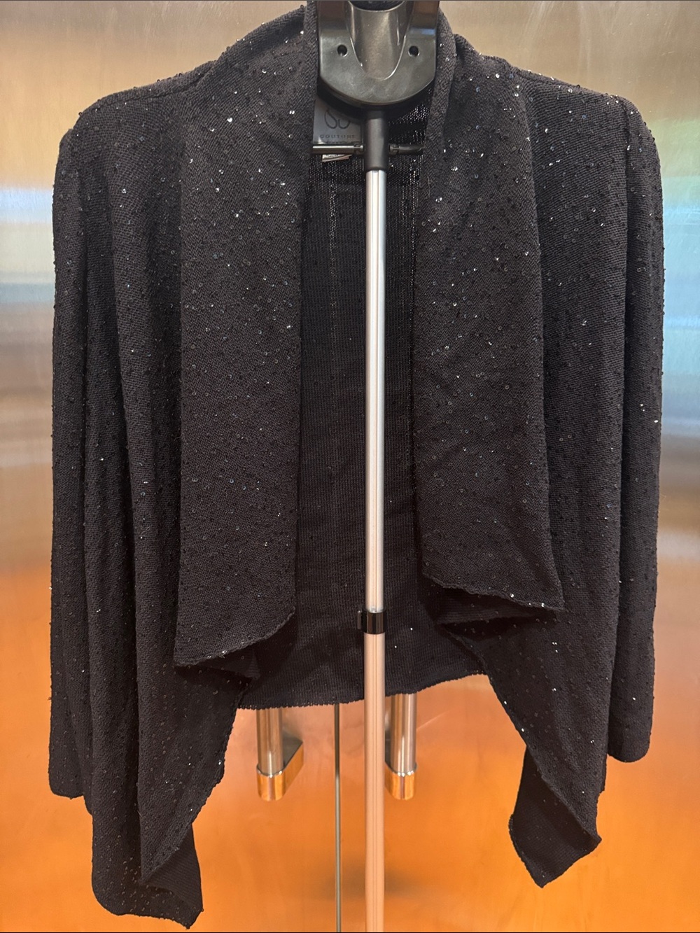 St. John Couture Black Sequined Draped Open-Front Cardigan
